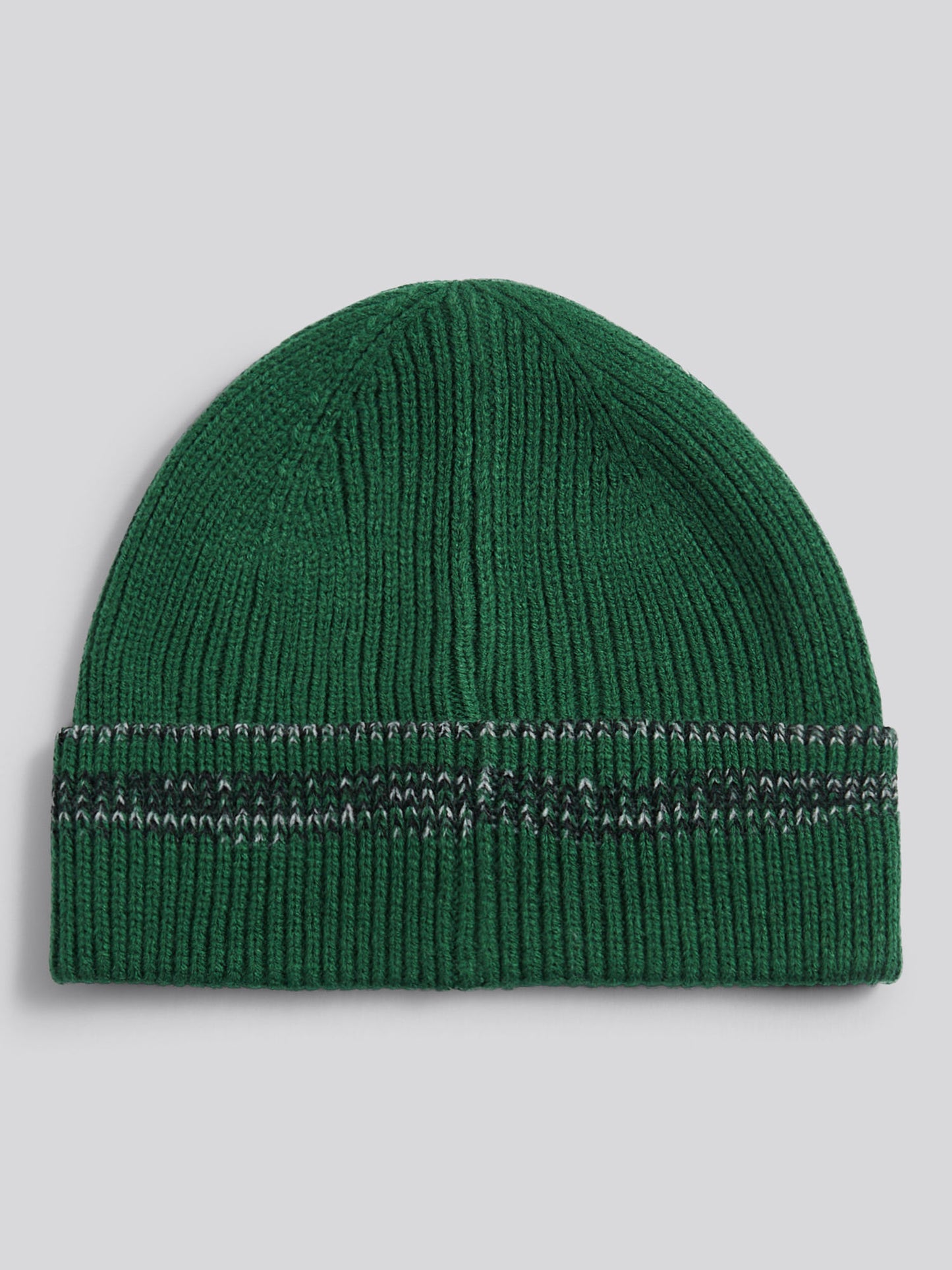 Mens Stripe Tipping Rib Knit Beanie in Pineneedle