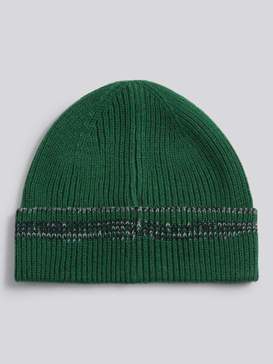 Mens Stripe Tipping Rib Knit Beanie in Pineneedle