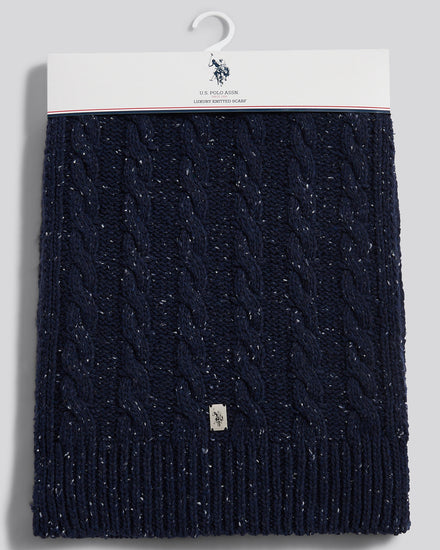 Mens Cable Knit Scarf in Dark Sapphire Navy