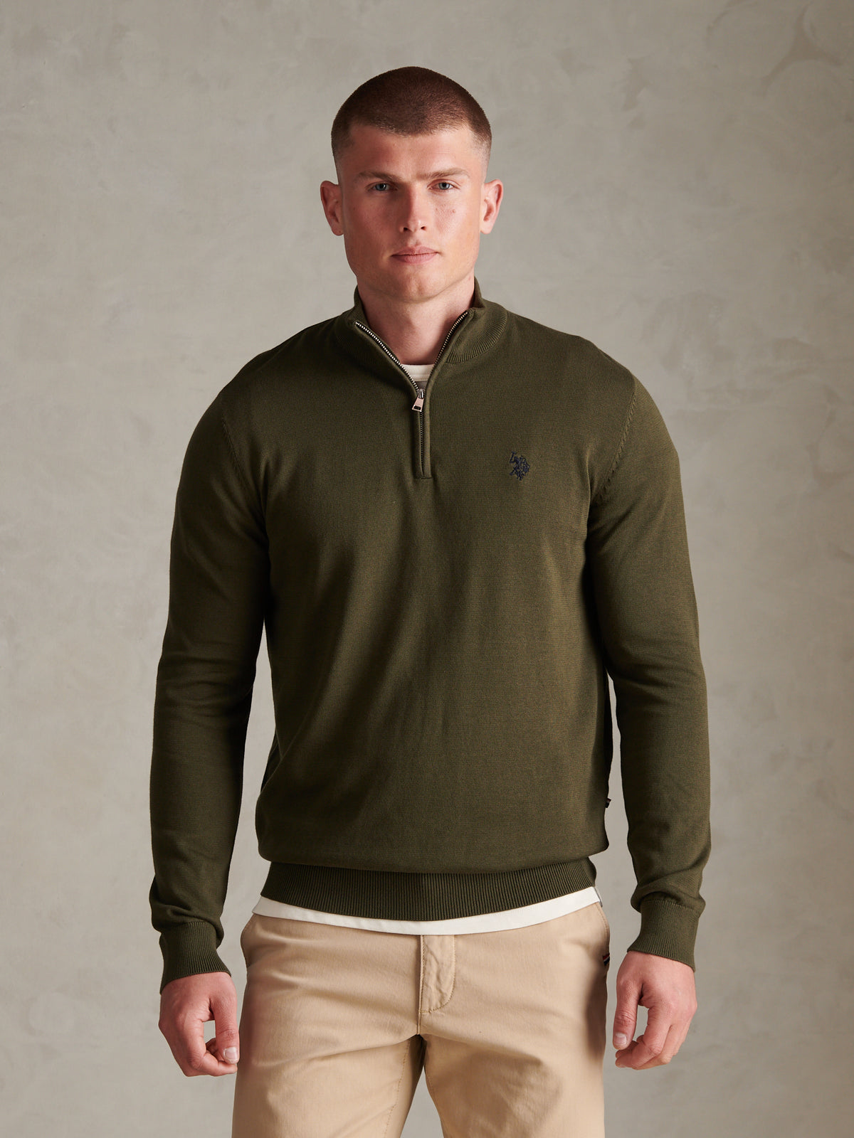Mens Cotton Quarter Zip Funnel Jumper Forest Night