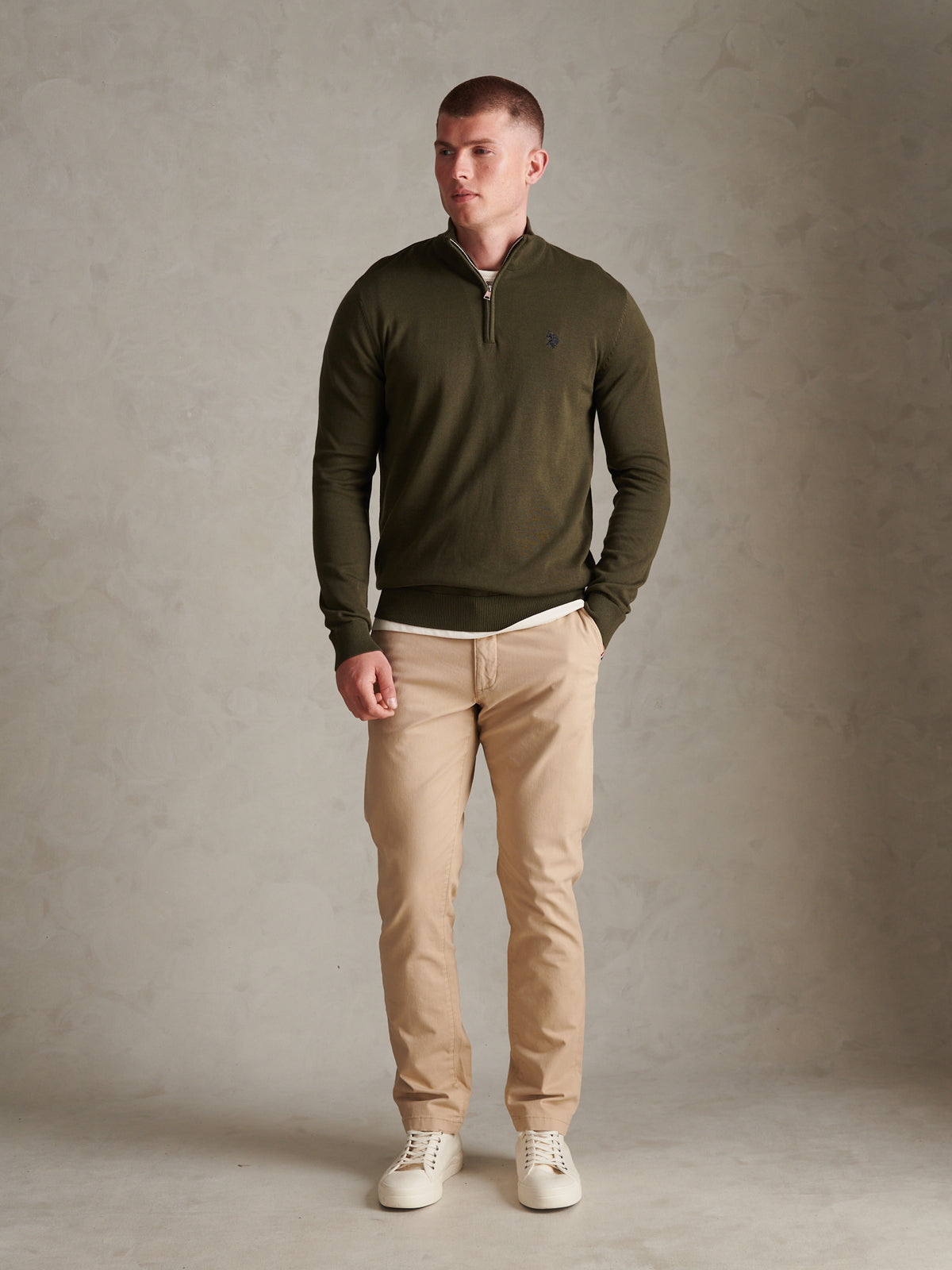 Mens Cotton Quarter Zip Funnel Jumper Forest Night