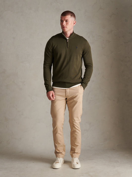 Mens Cotton Quarter Zip Funnel Jumper Forest Night