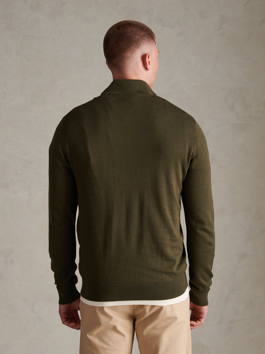 Mens Cotton Quarter Zip Funnel Jumper Forest Night