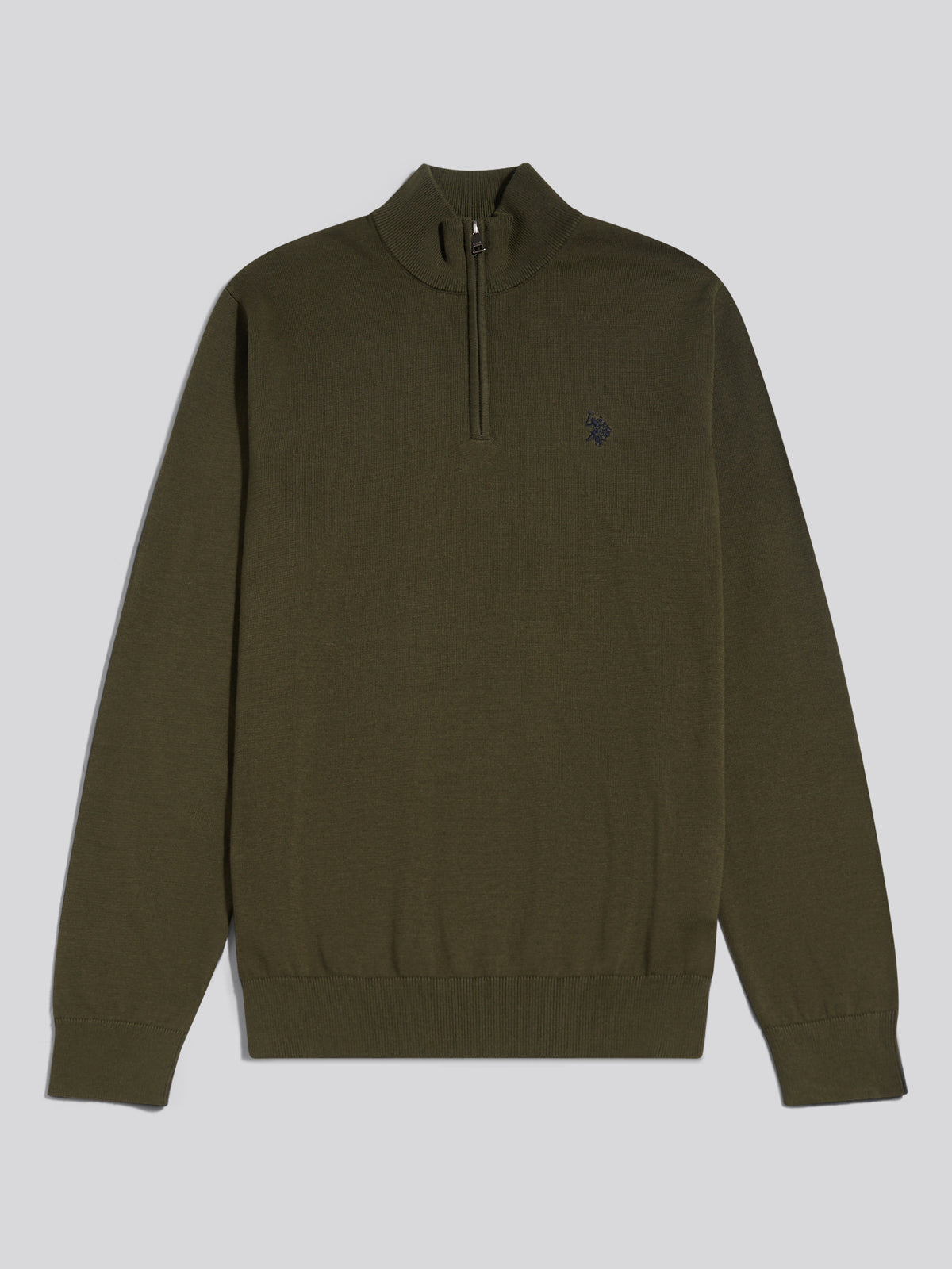 Mens Cotton Quarter Zip Funnel Jumper Forest Night