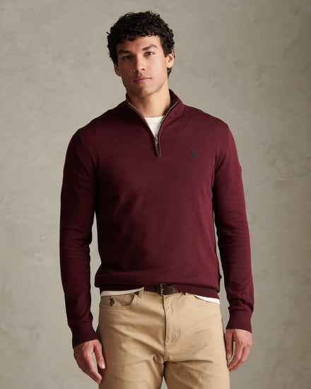 Mens Cotton Quarter Zip Funnel Jumper Fig