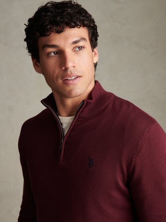 Mens Cotton Quarter Zip Funnel Jumper Fig