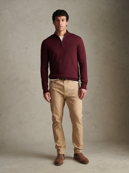 Mens Cotton Quarter Zip Funnel Jumper Fig