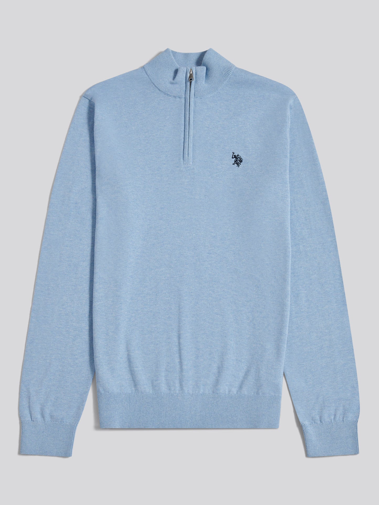 Mens Cotton Quarter Zip Funnel Jumper Parisian Blue Marl