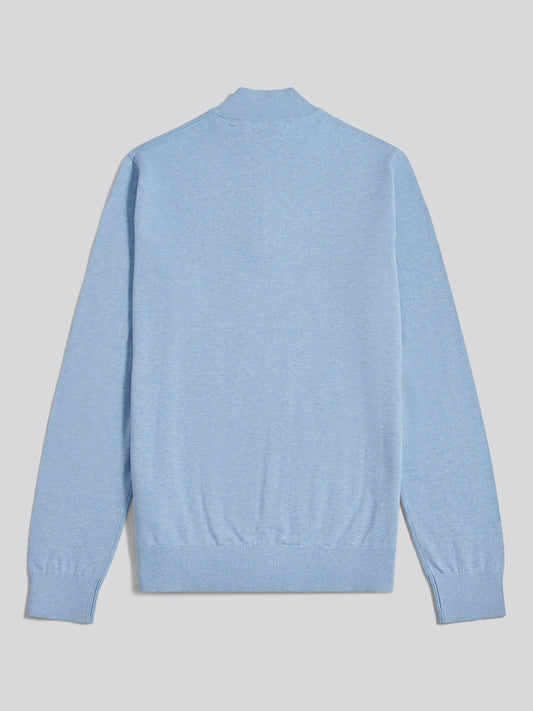 Mens Cotton Quarter Zip Funnel Jumper Parisian Blue Marl