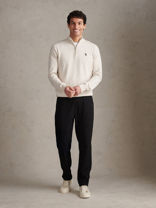 Mens Cotton Quarter Zip Funnel Jumper Birch Marl