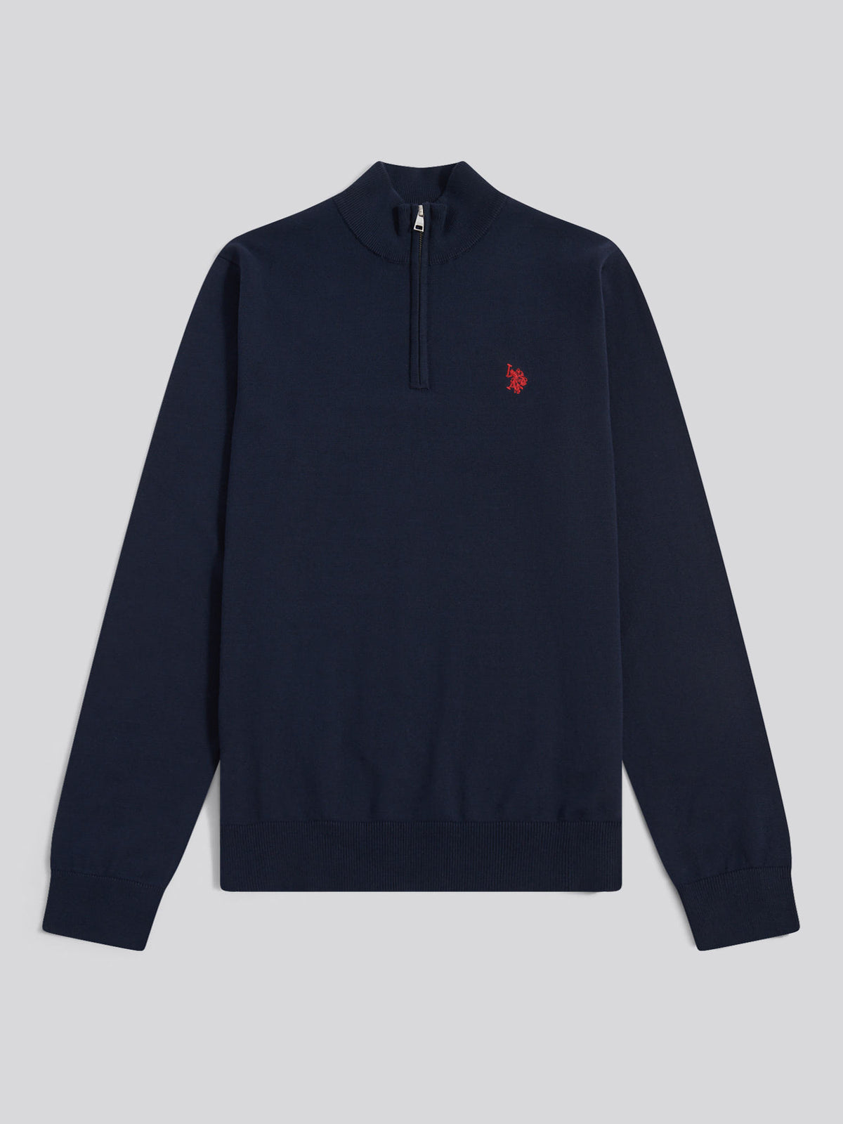 Mens Cotton Quarter Zip Funnel Jumper Dark Sapphire Navy / Haute Red DHM