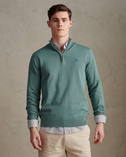 Mens Cotton Quarter Zip Funnel Jumper Arctic