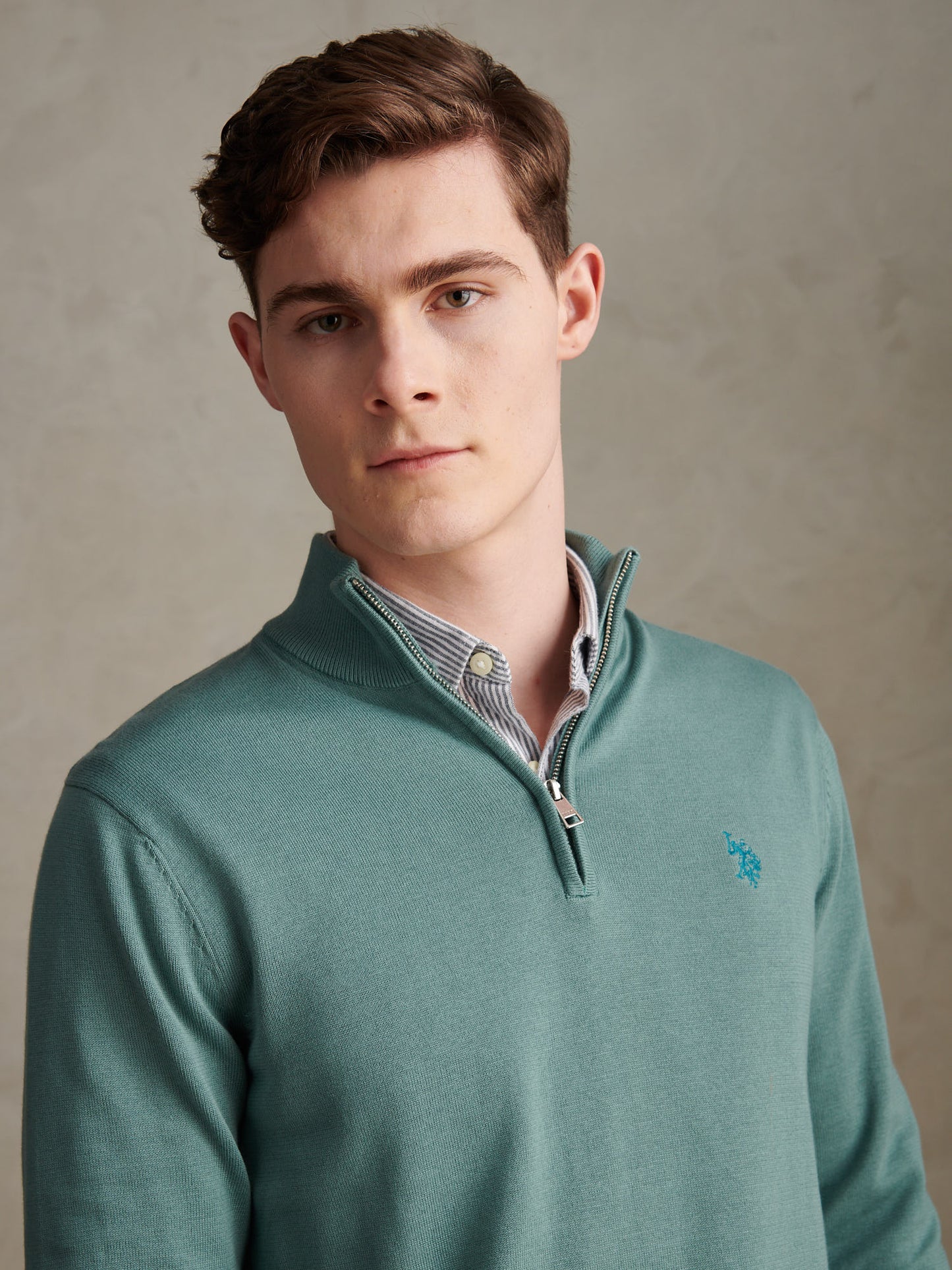 Mens Cotton Quarter Zip Funnel Jumper Arctic