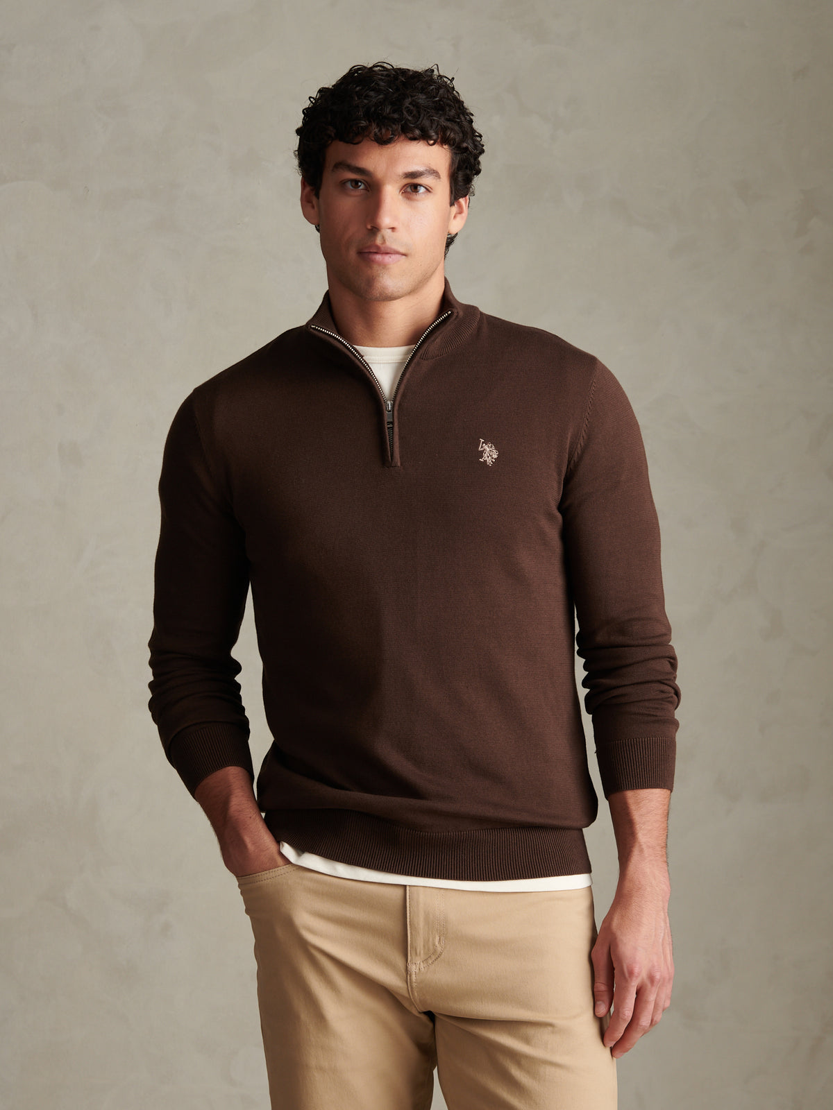 Mens Cotton Quarter Zip Funnel Jumper Bracken