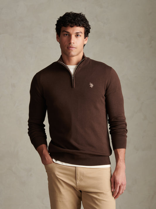 Mens Cotton Quarter Zip Funnel Jumper Bracken