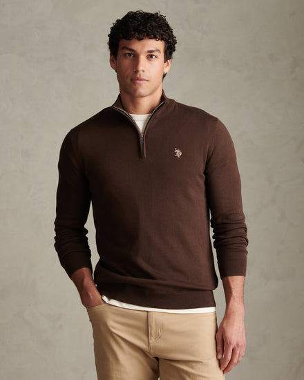 Mens Cotton Quarter Zip Funnel Jumper Bracken