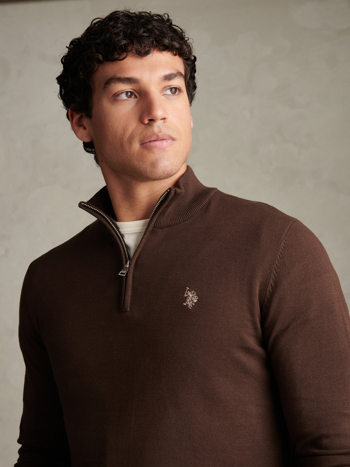 Mens Cotton Quarter Zip Funnel Jumper Bracken
