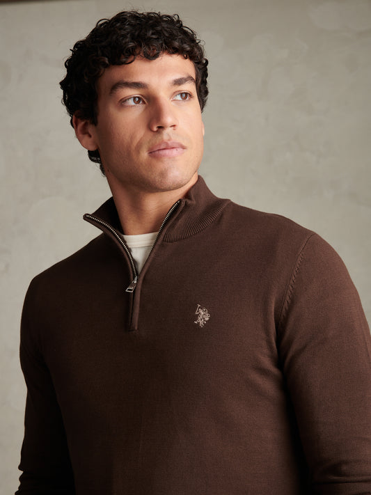 Mens Cotton Quarter Zip Funnel Jumper Bracken
