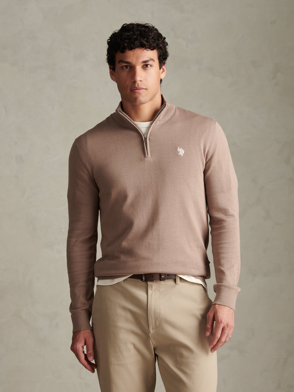 Mens Cotton Quarter Zip Funnel Jumper Cinder