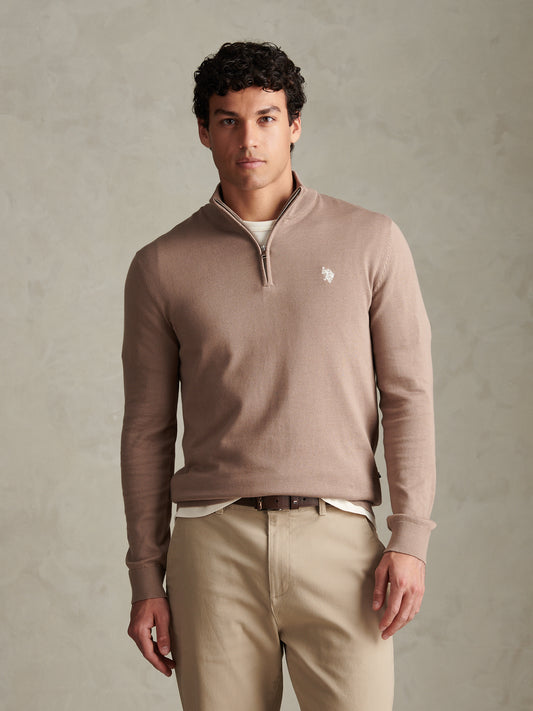 Mens Cotton Quarter Zip Funnel Jumper Cinder