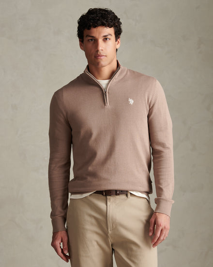 Mens Cotton Quarter Zip Funnel Jumper Cinder