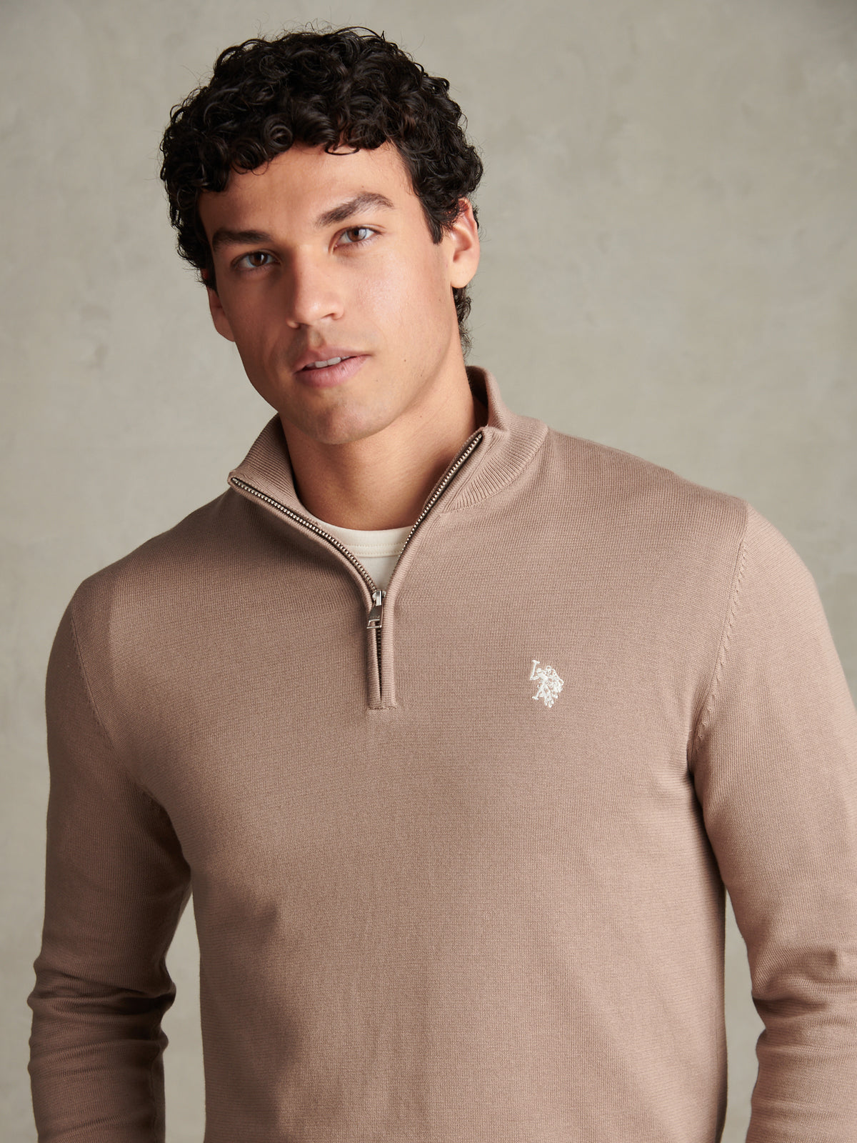 Mens Cotton Quarter Zip Funnel Jumper Cinder