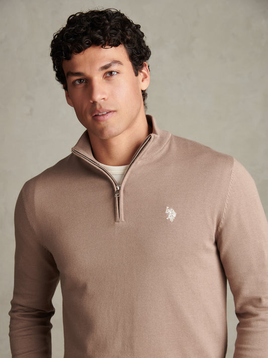 Mens Cotton Quarter Zip Funnel Jumper Cinder