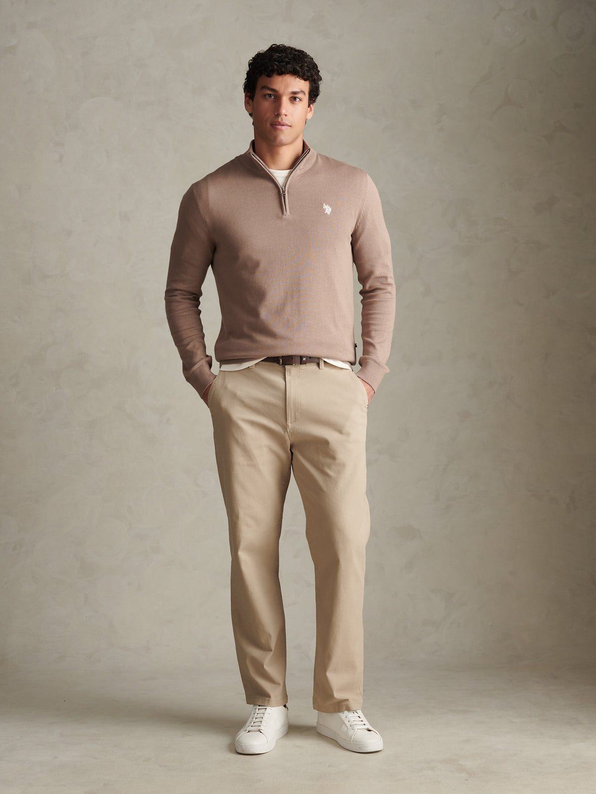 Mens Cotton Quarter Zip Funnel Jumper Cinder