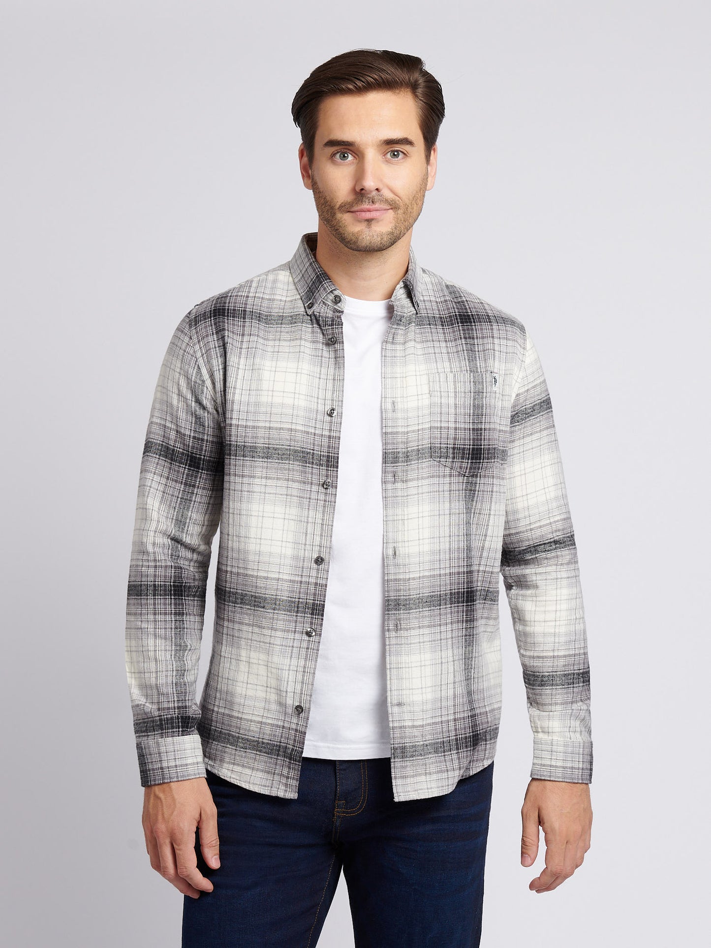 Mens Ombre Check Buttondown Shirt in Black
