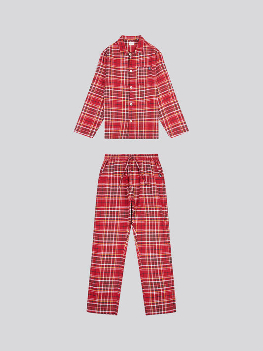 Mens Plaid Flannel Pyjama Set in Haute Red