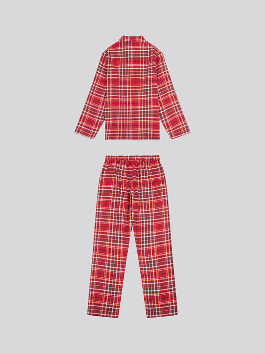Mens Plaid Flannel Pyjama Set in Haute Red