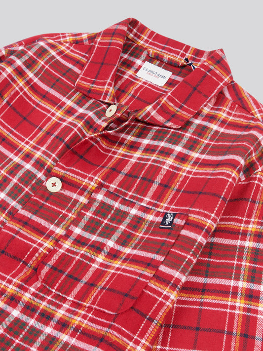 Mens Plaid Flannel Pyjama Set in Haute Red