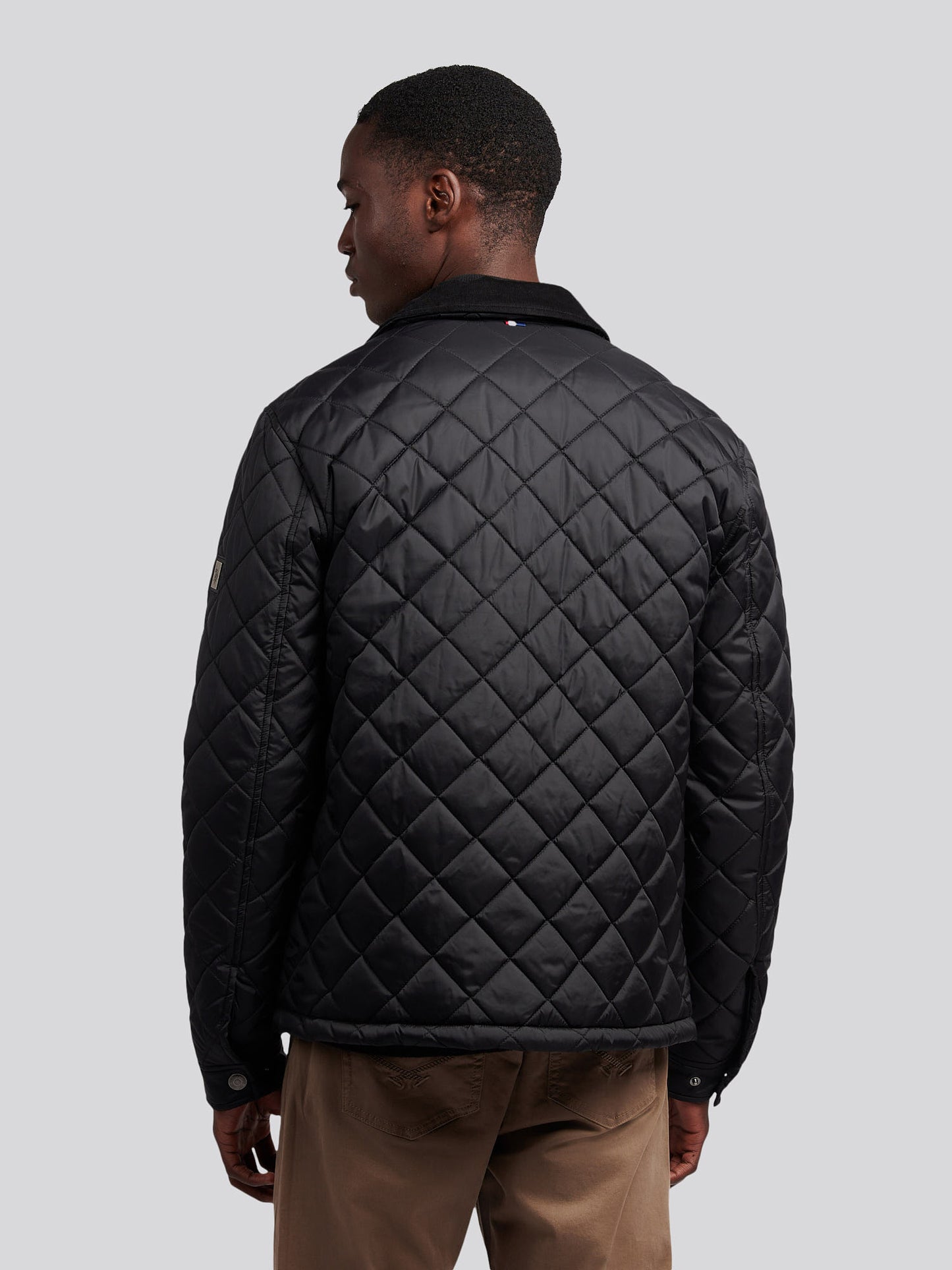 Mens Diamond Quilt Padded Collared Jacket in Black