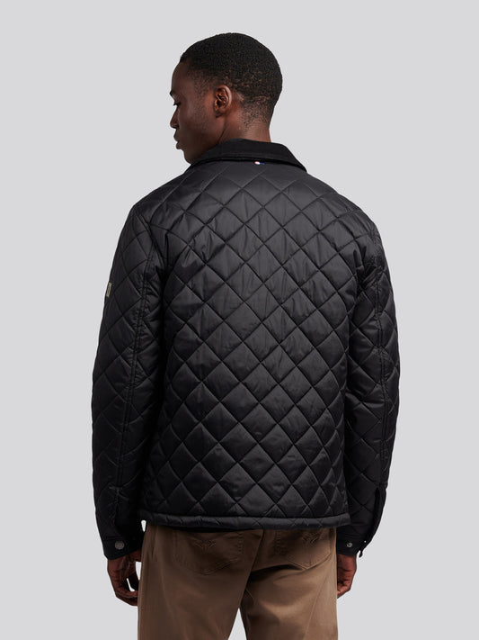 Mens Diamond Quilt Padded Collared Jacket in Black