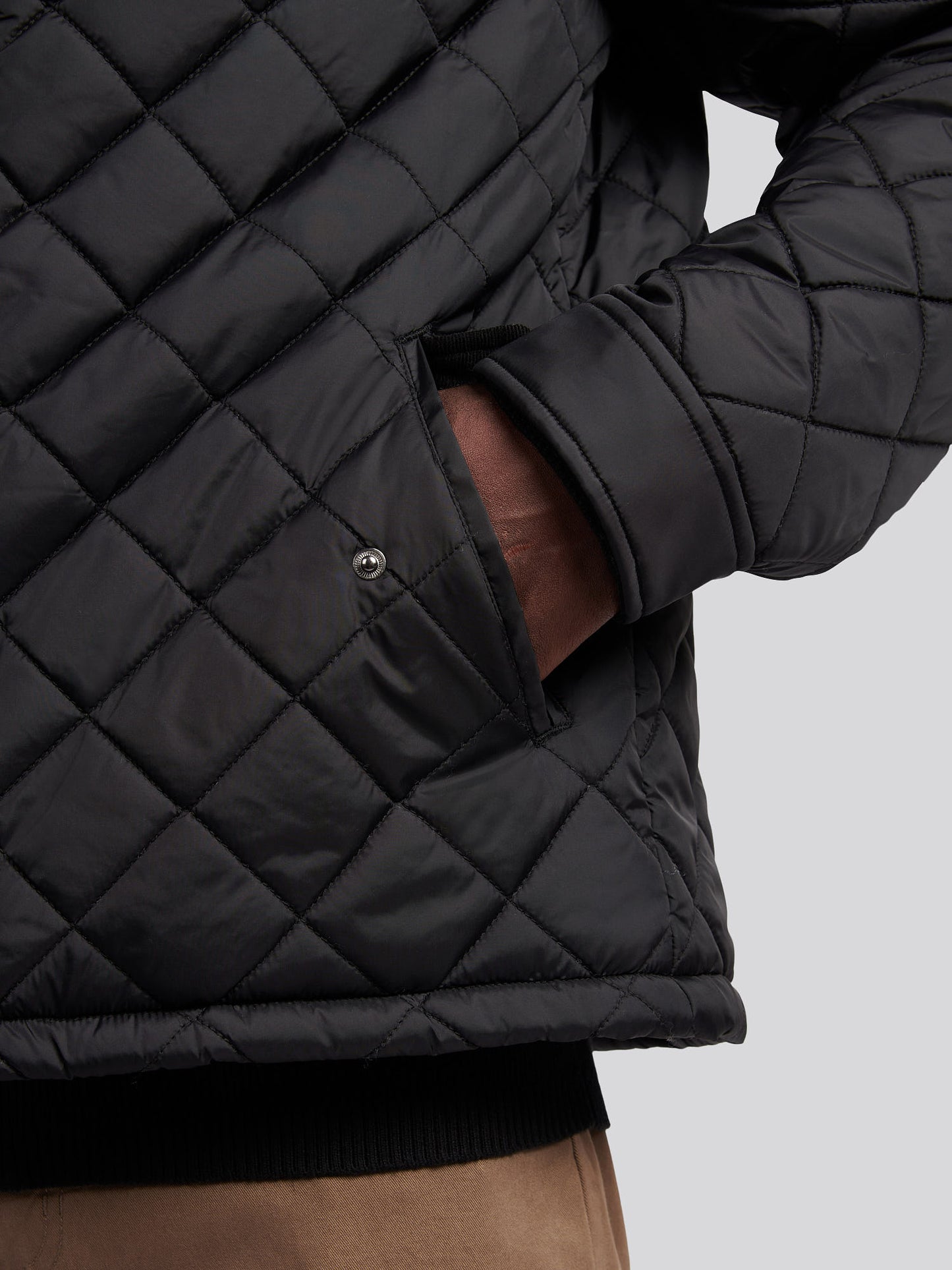 Mens Diamond Quilt Padded Collared Jacket in Black