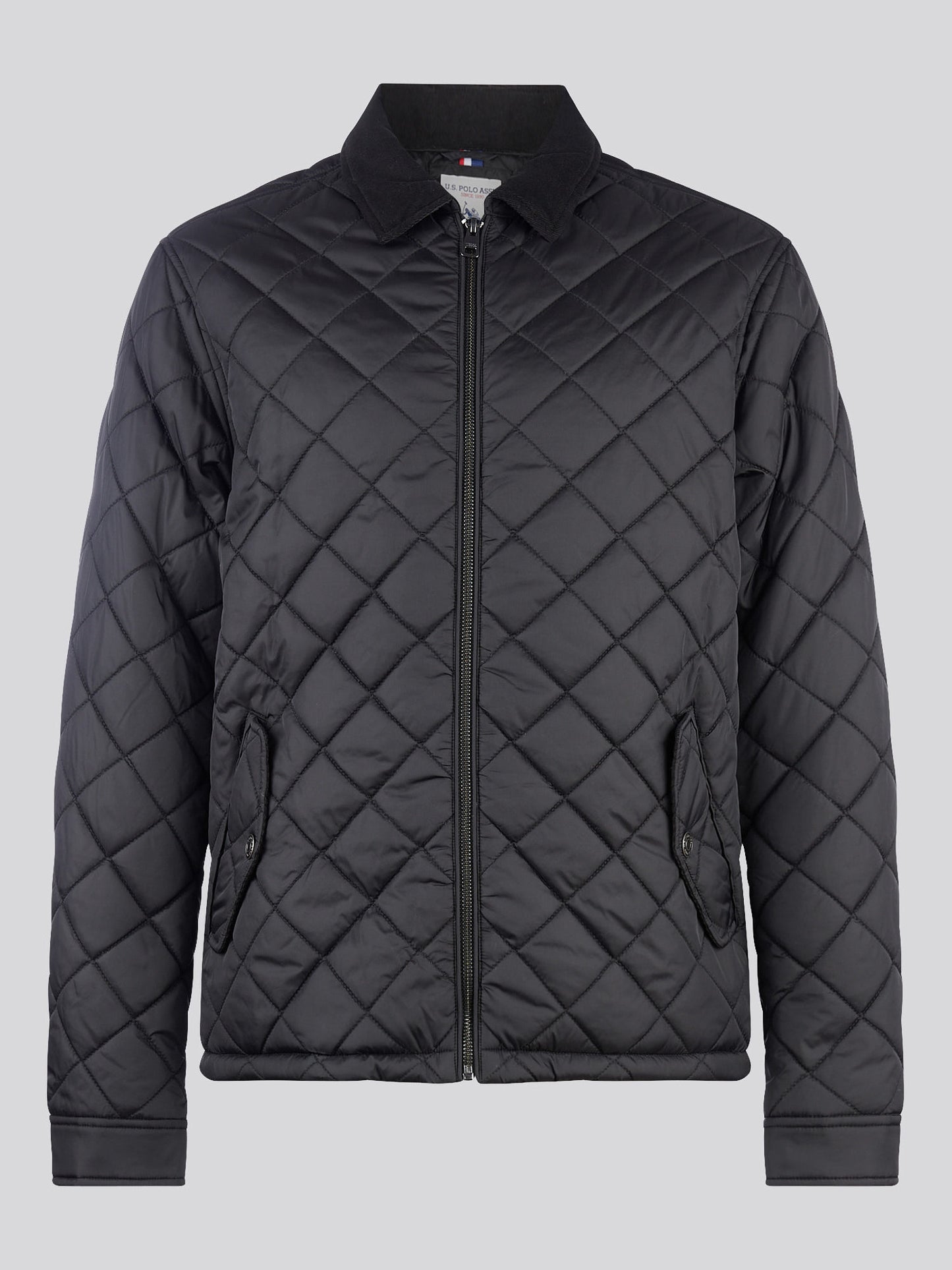 Mens Diamond Quilt Padded Collared Jacket in Black