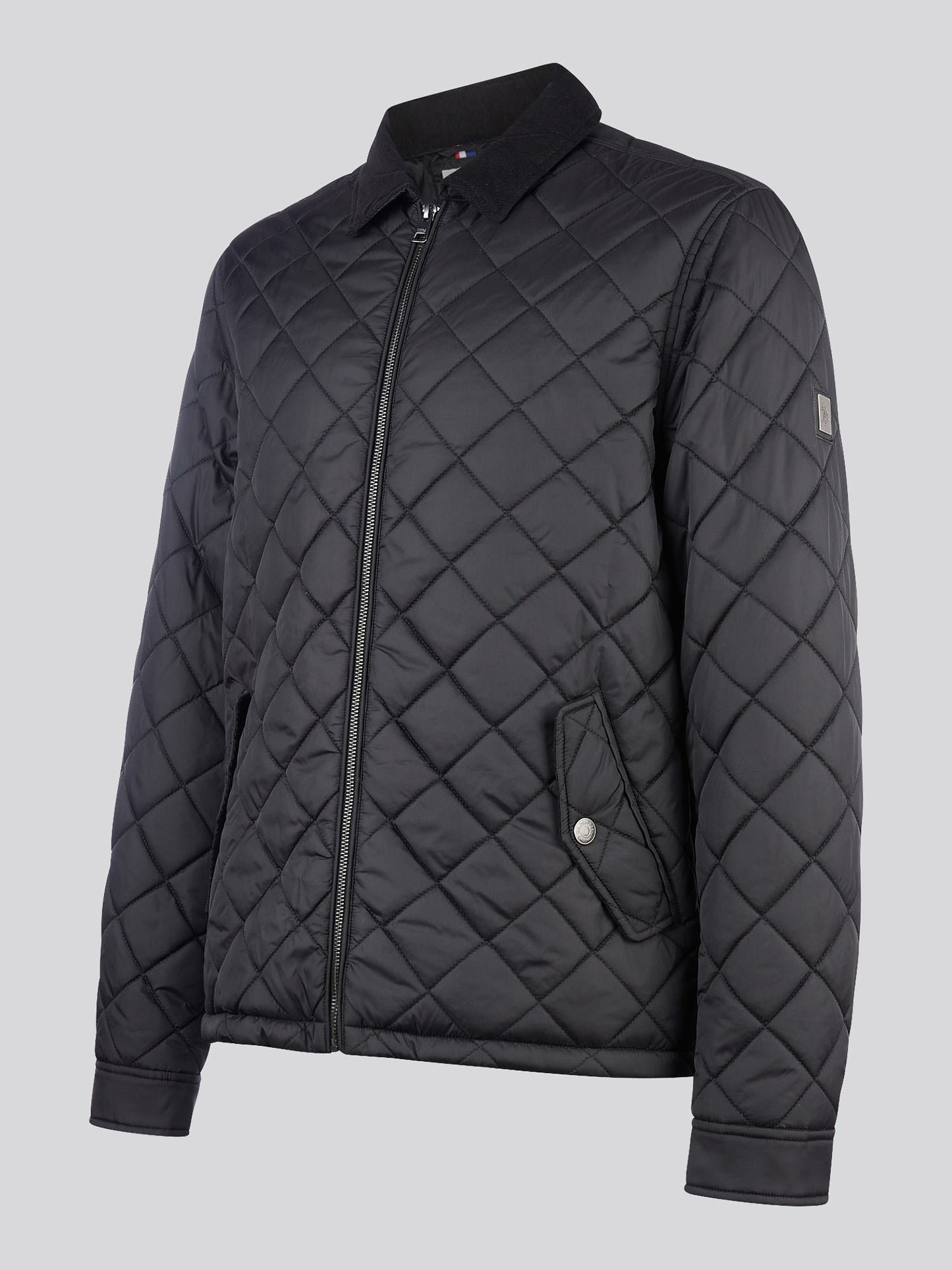 Mens Diamond Quilt Padded Collared Jacket in Black