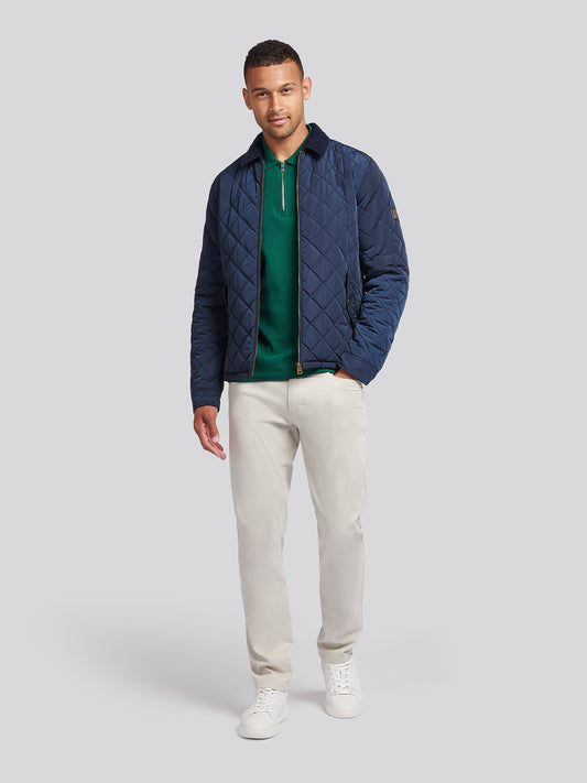 Mens Diamond Quilt Padded Collared Jacket in Dark Sapphire Navy