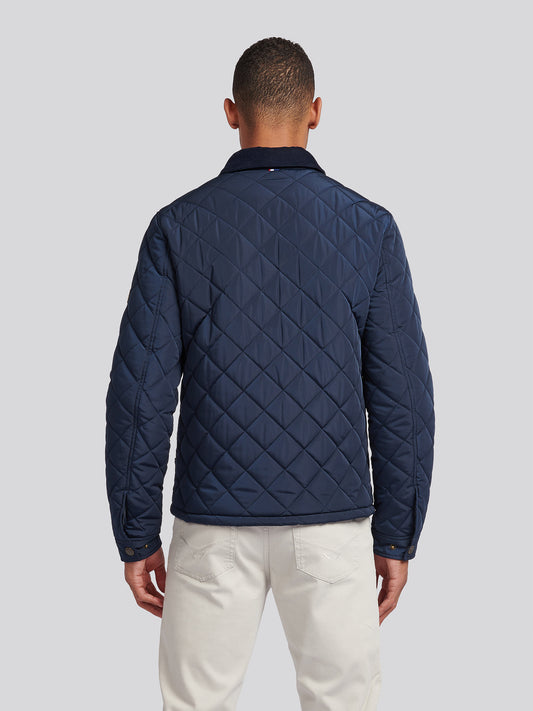 Mens Diamond Quilt Padded Collared Jacket in Dark Sapphire Navy