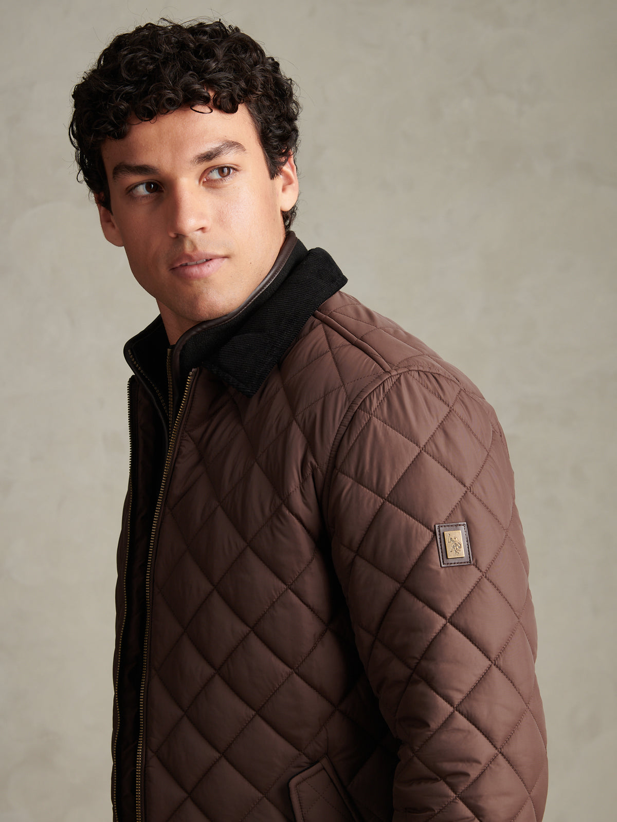 Mens Diamond Quilt Padded Collared Jacket Bracken