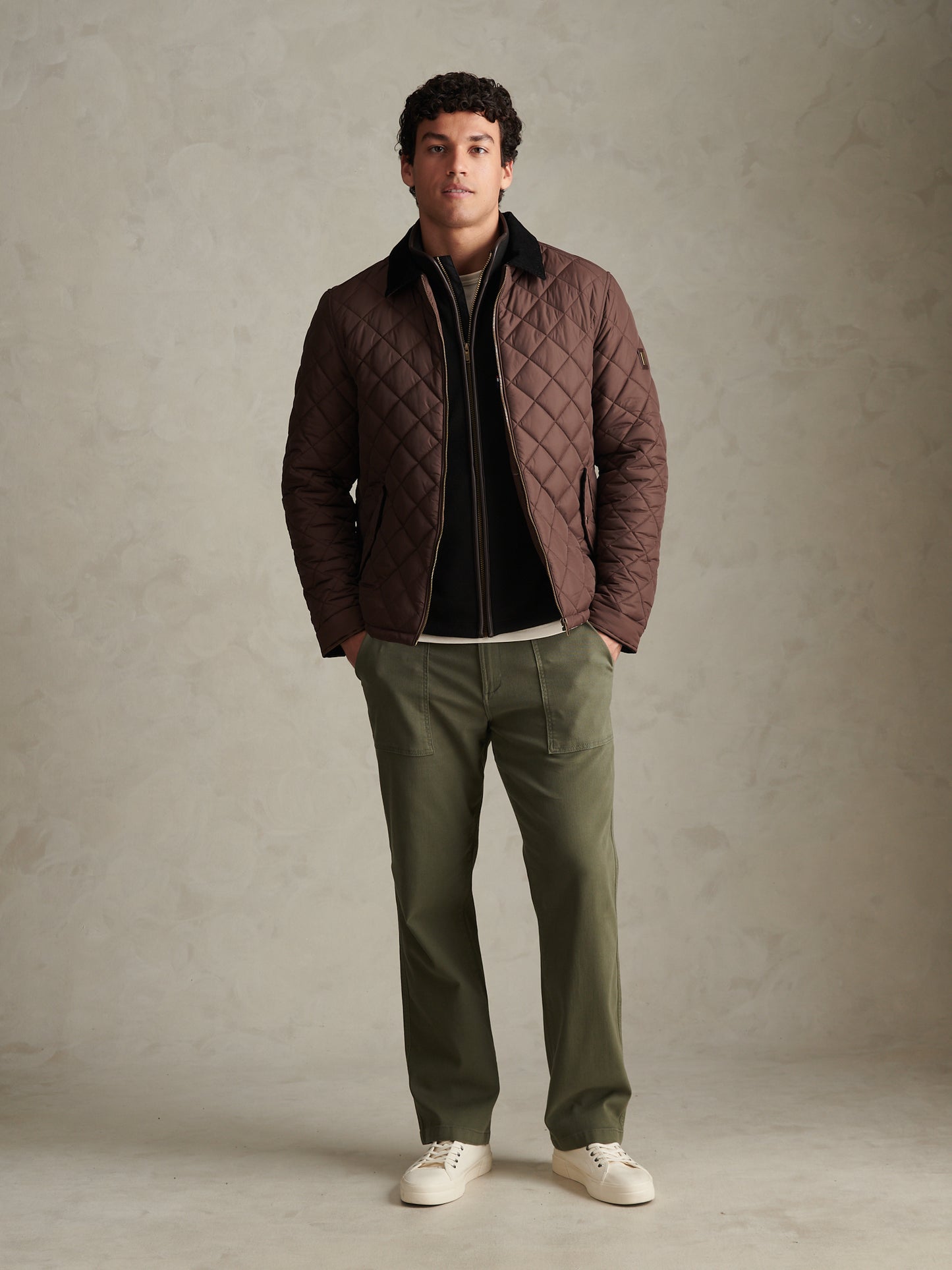 Mens Diamond Quilt Padded Collared Jacket Bracken