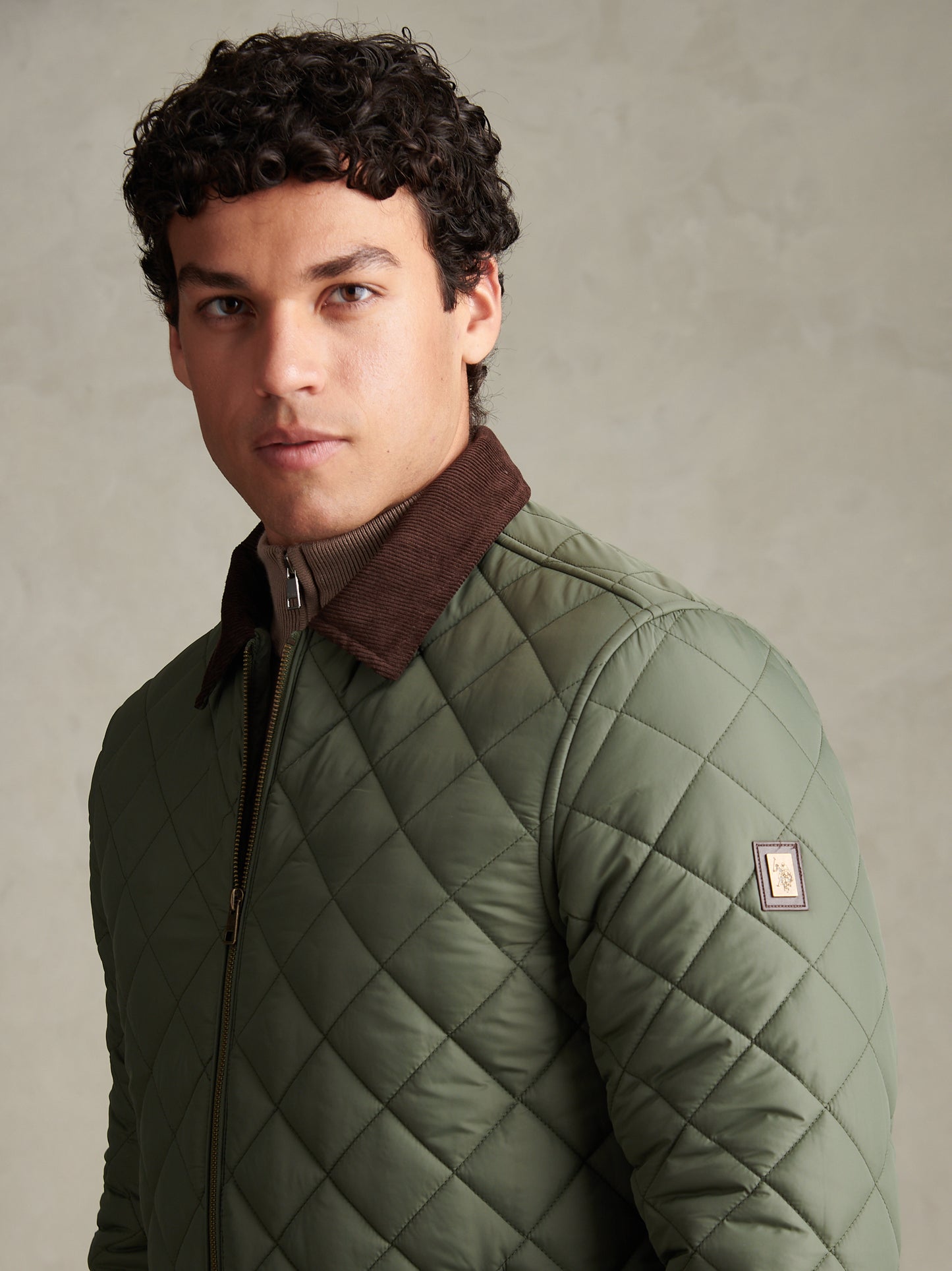 Mens Diamond Quilt Padded Collared Jacket Beetle
