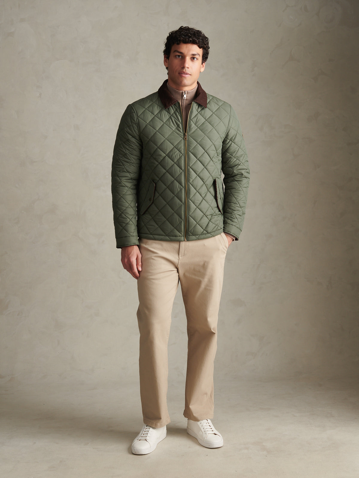 Mens Diamond Quilt Padded Collared Jacket Beetle