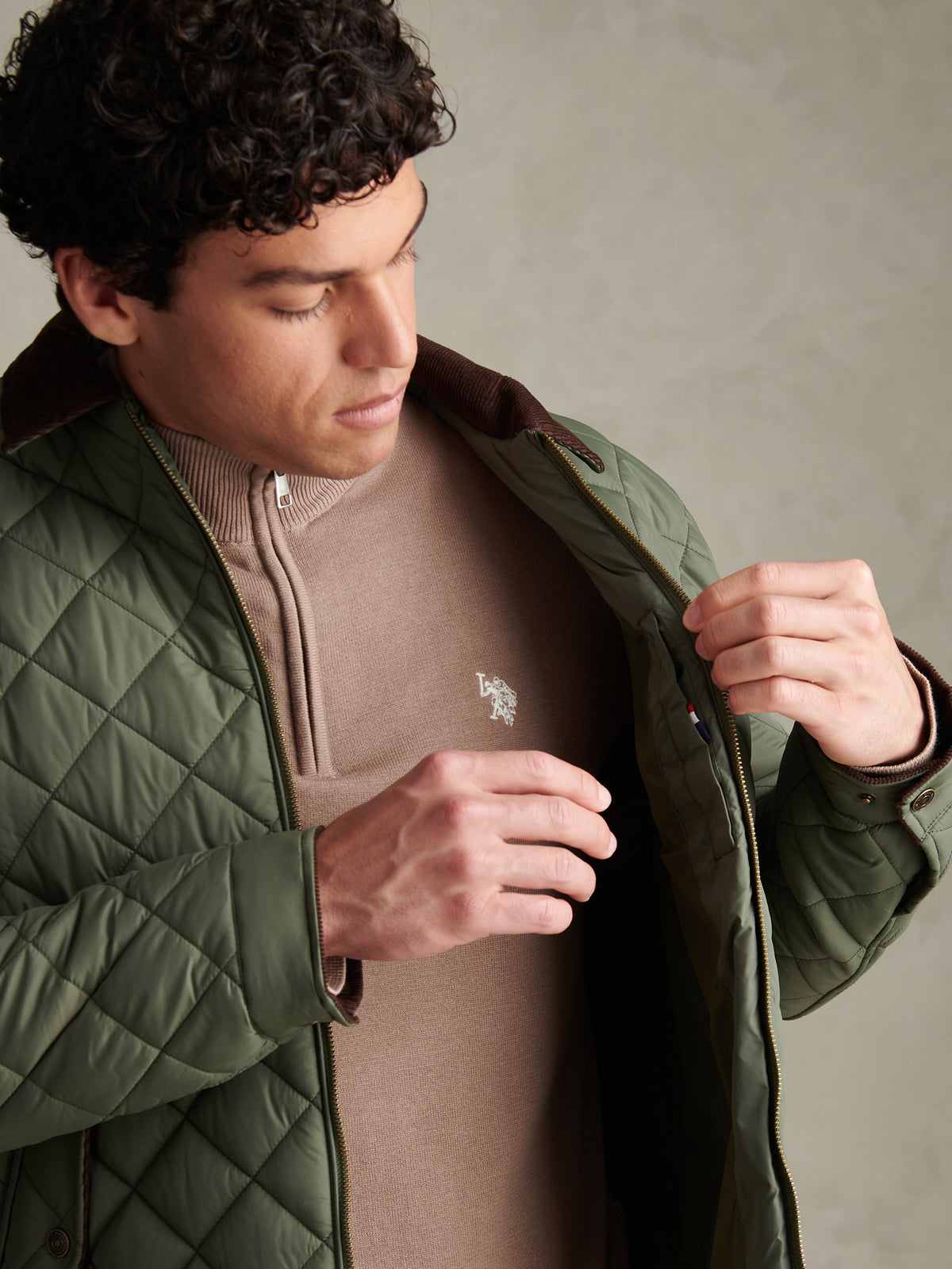 Mens Diamond Quilt Padded Collared Jacket Beetle