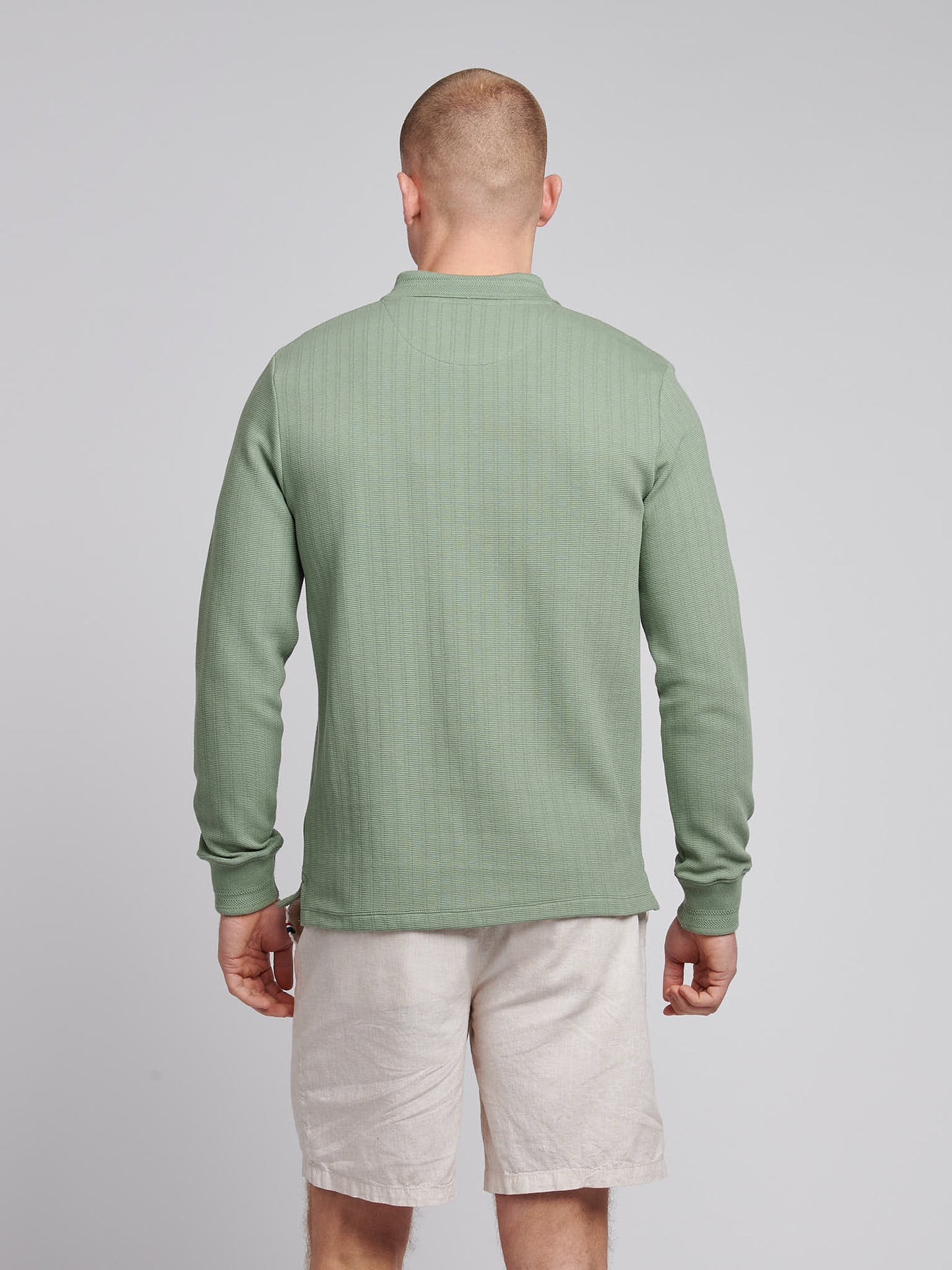 Mens Texture Zip Long Sleeve Polo Shirt in Green Bay