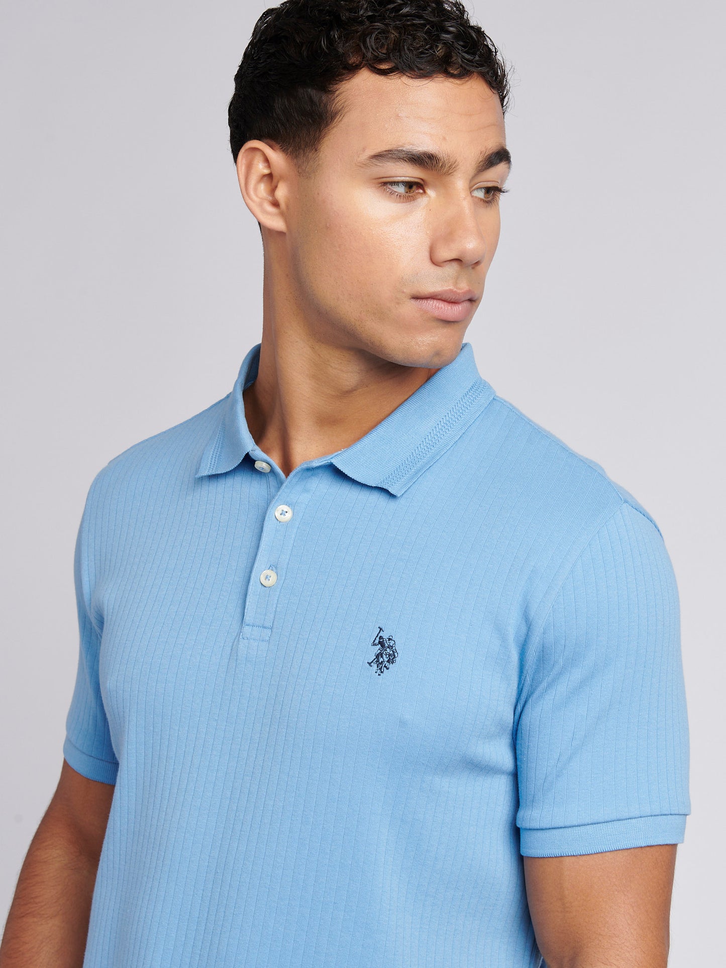 Mens Double Horsemen Rib Polo Shirt in Allure