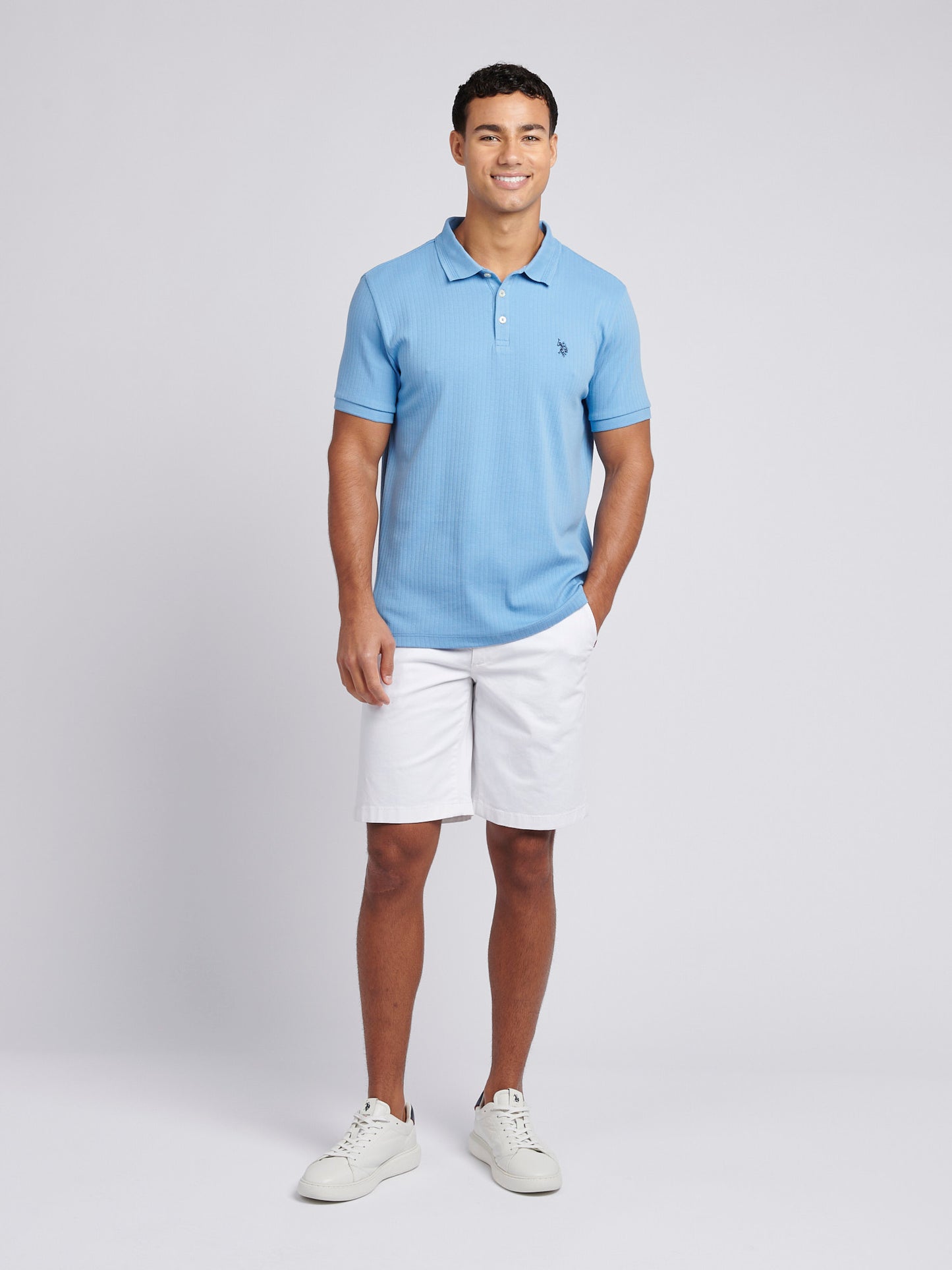 Mens Double Horsemen Rib Polo Shirt in Allure