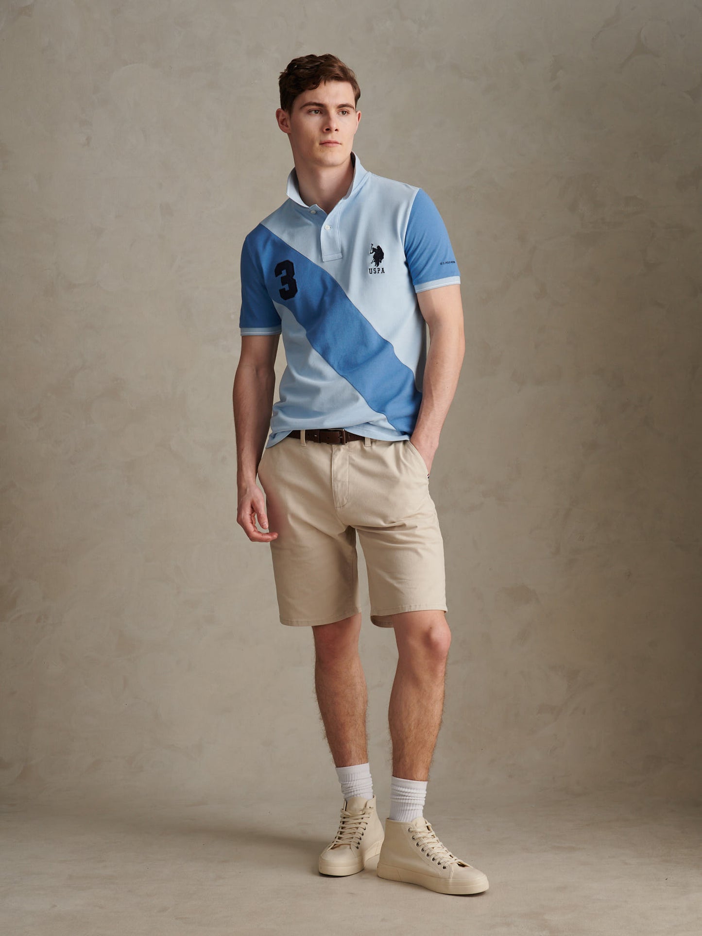 Mens Sash Pique Polo Shirt Chambray Blue