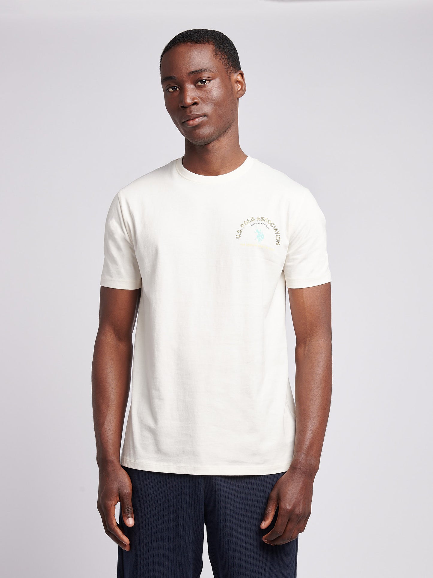 Mens Front/Back Print Graphic T-Shirt in Whisper White