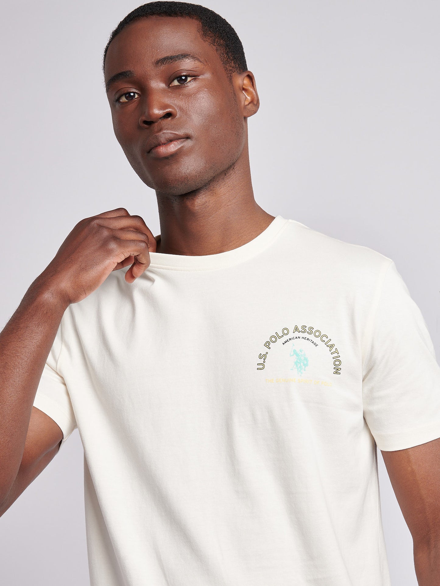 Mens Front/Back Print Graphic T-Shirt in Whisper White